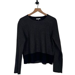 COMUNE Womens Knit Crewneck Top Large Gray Black Cozy Two-Tone Minimalist Scandi